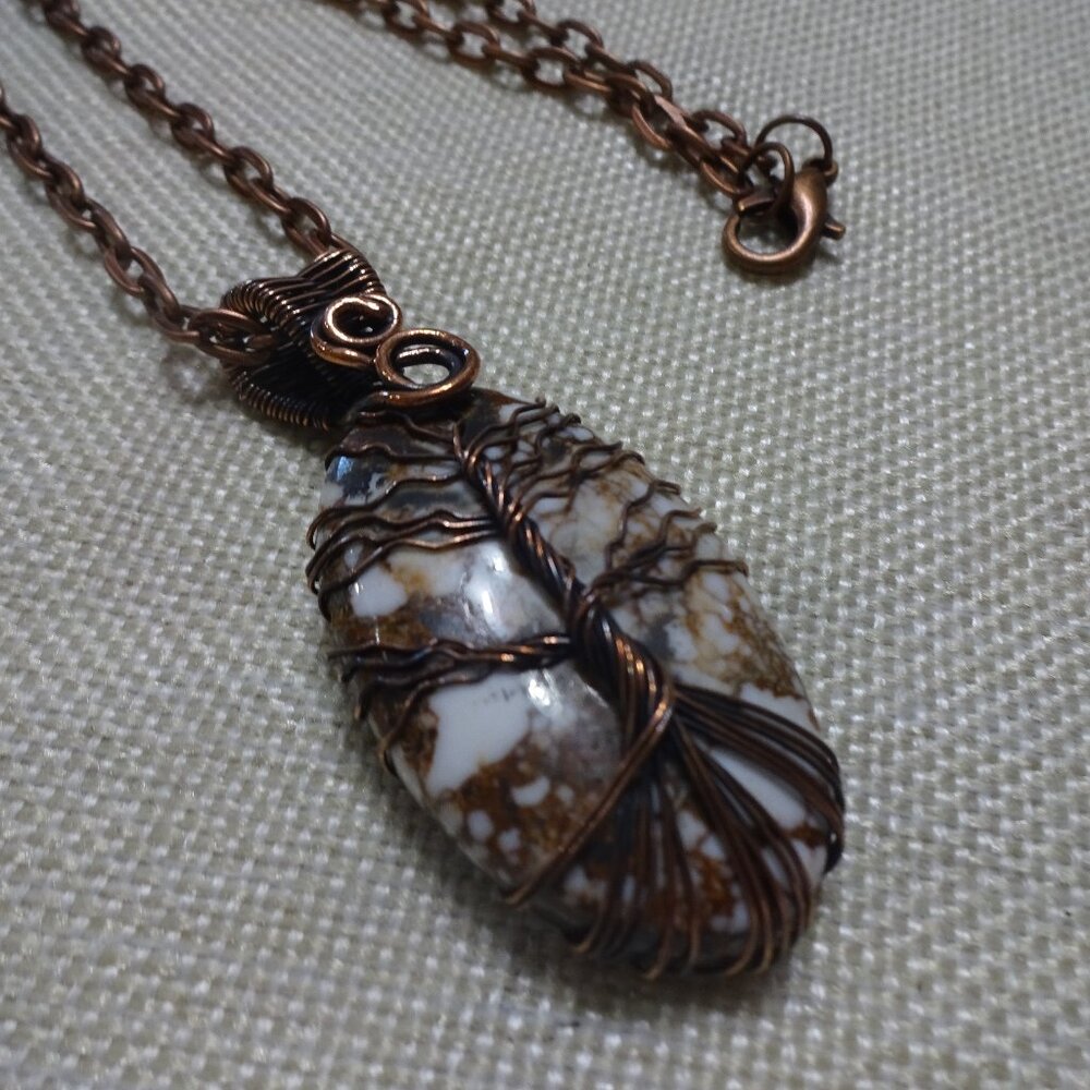 Rustic WILD HORSE JASPER Handmade COPPER WIRE-WRAPPED TREE Pendant/Chain #14C